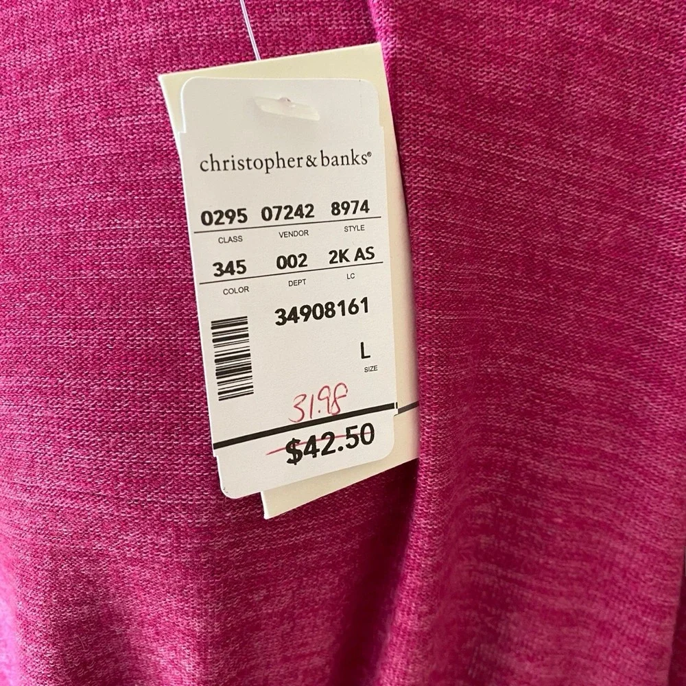 Christopher & Banks Large Cardigan‎ Sweater Top 3/4 Sleeve Lightweight Pink NEW